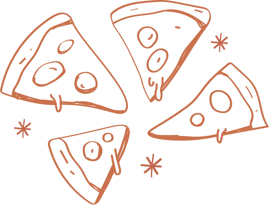 Four illustrated pepperoni pizza slices