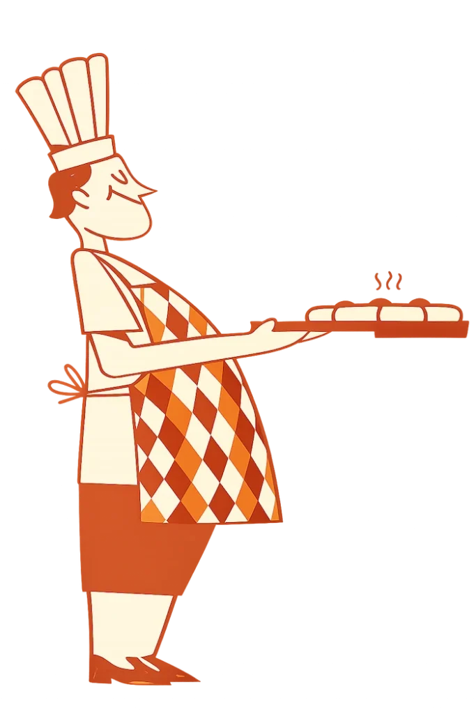 Retro cartoon chef holding serving tray